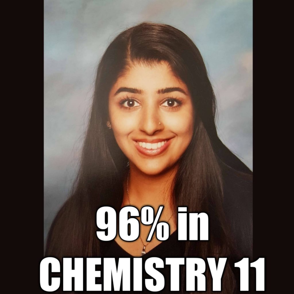 OOTB Tutoring student result: 96% in Chemistry 11, Surrey BC