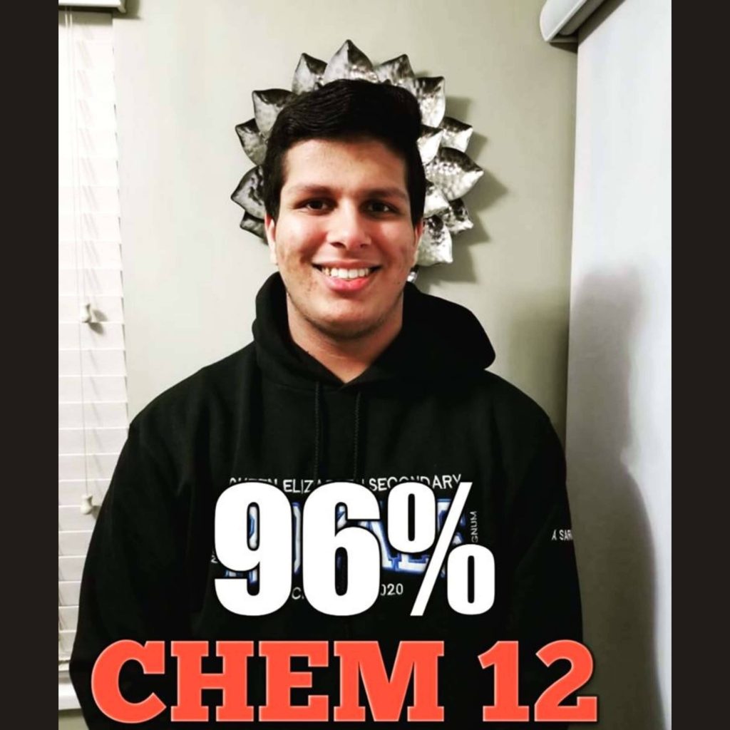 OOTB Tutoring student result: 96% in Chemistry 12, Surrey BC