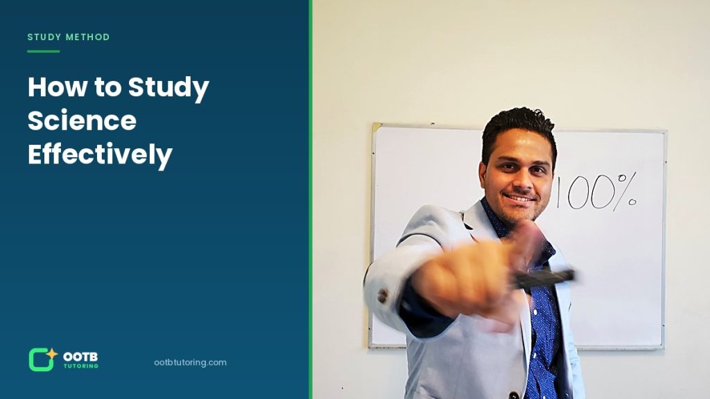 Science tutor at OOTB Tutoring in Surrey BC pointing to a full-marks result