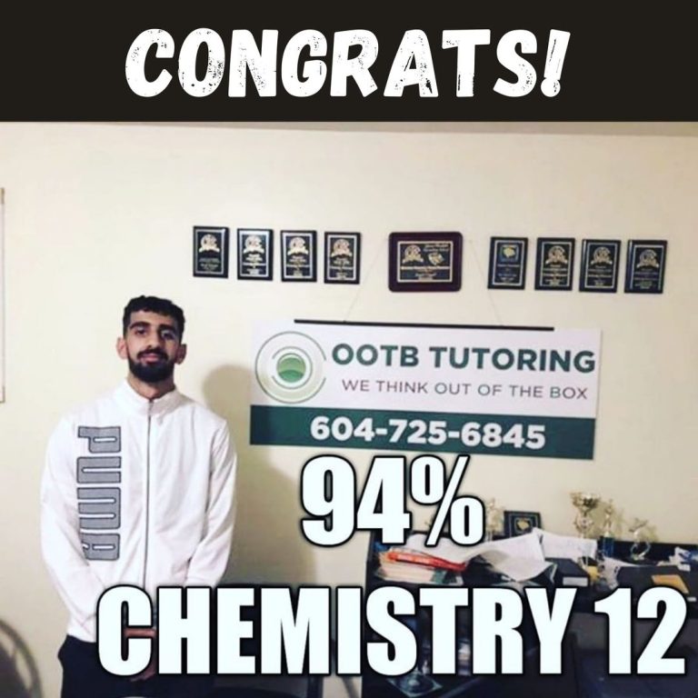 OOTB Tutoring student result: 94% in Chemistry 12, Surrey BC