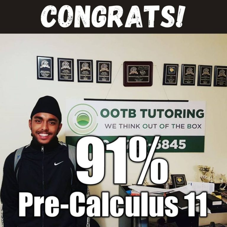 OOTB Tutoring student result: 91% in Pre-Calculus 11, Surrey BC