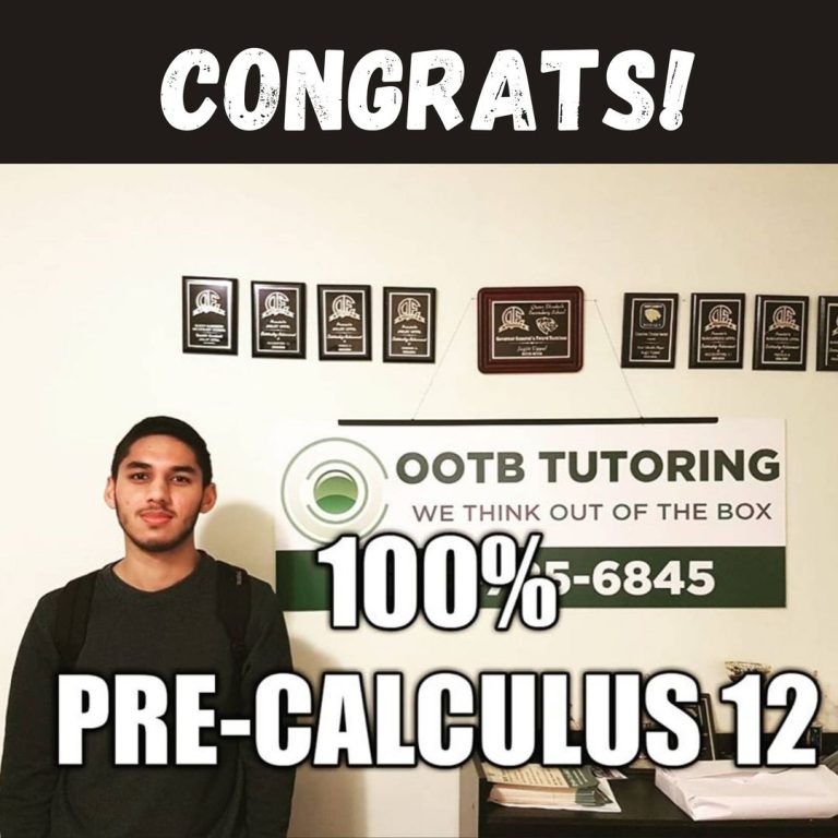 OOTB Tutoring student result: 100% in Pre-Calculus 12, Surrey BC