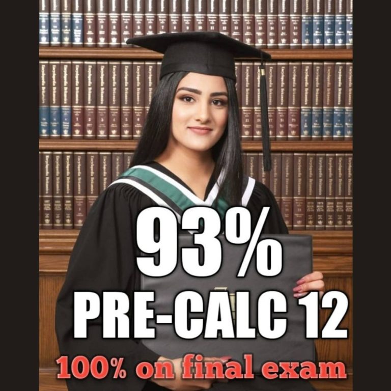 OOTB Tutoring student result: 93% in Pre-Calculus 12 with 100% on the final exam, Surrey BC