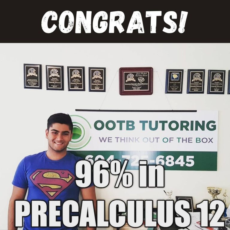 OOTB Tutoring student result: 96% in Pre-Calculus 12, Surrey BC