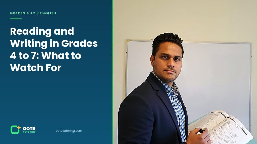 Reading and writing tutor at OOTB Tutoring in Surrey BC with a student workbook